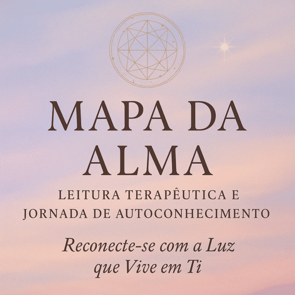 Capa do produto Mapa da Alma: Leitura Terapêutica e Jornada de Autoconhecimento, com fundo em tons pastéis e símbolo dourado de mandala celestial.